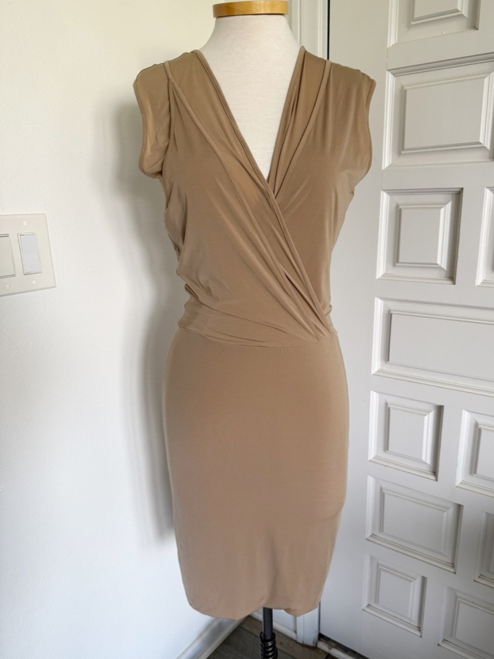 RVDK Ronald van der Kemp Draped Bodycon Sheath Dress Nude Taupe Made in Italy M